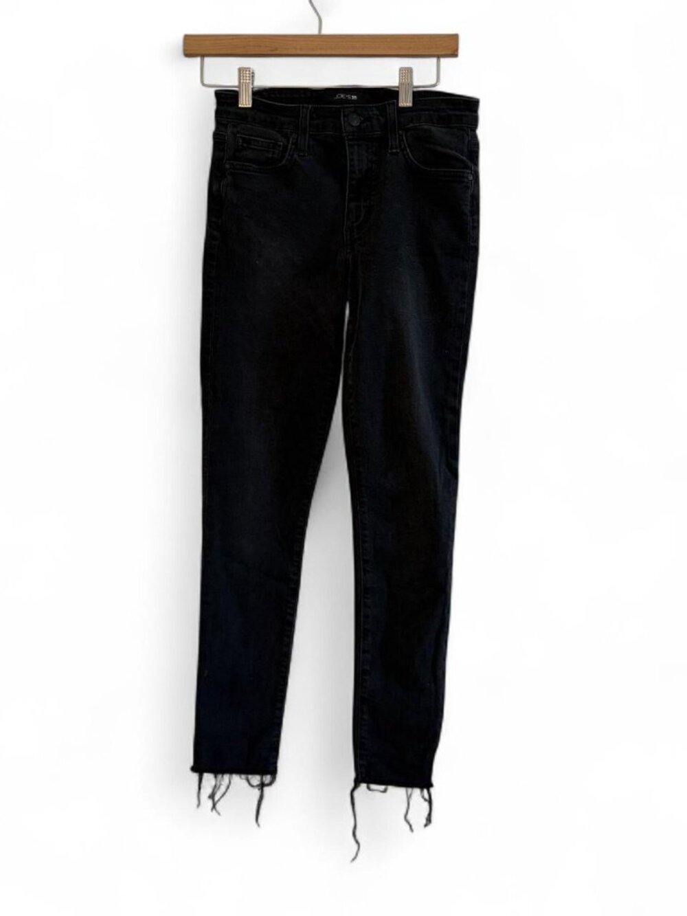 Joe's Jeans "Skinny Ankle" Faded Black Raw Hem Jeans — Size 27